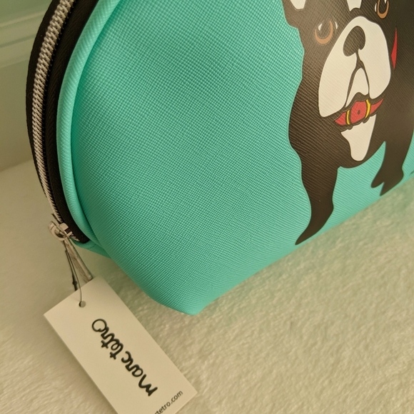marc tetro Frenchie Large Cosmetic Case Pouch Bag PVC Saffiano Aqua NWT - Picture 12 of 12